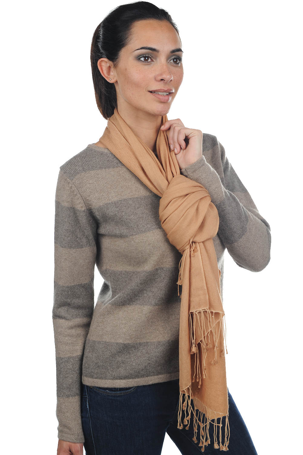 Cashmere & Silk accessories shawls platine ochred camel 201 cm x 71 cm